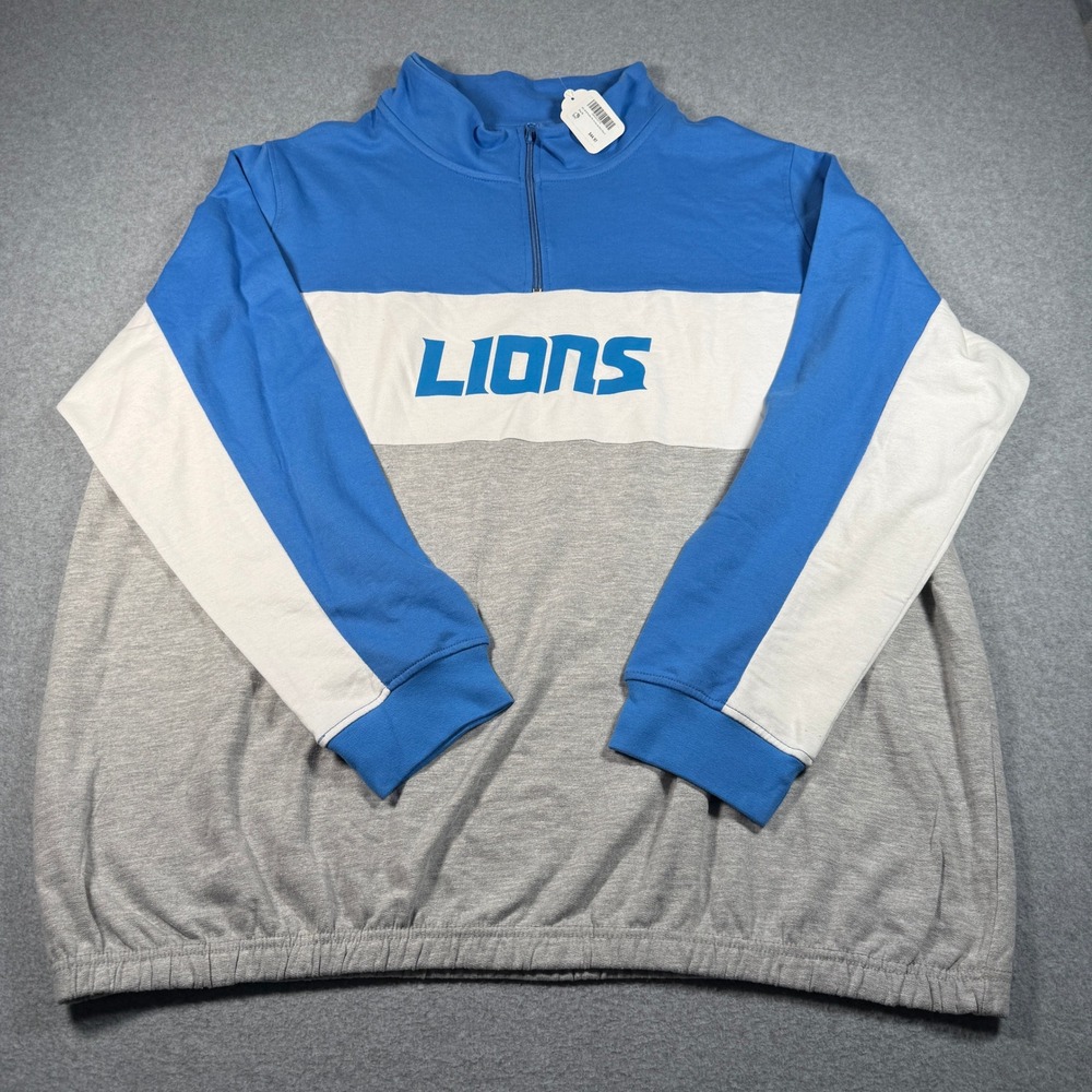 Fanatics Detroit Lions Quarter Zip Pullover Blue Grey Colorblock 3X Plus NWT